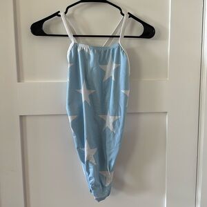 hard core sport blue white stars print swimsuit 34 NWOT